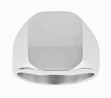 Stainless Steel Mens Signet Ring with Polished Square Top