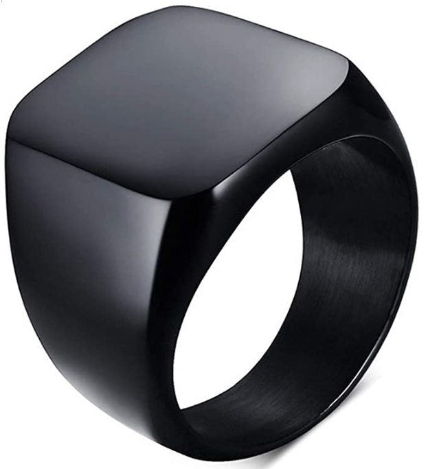 Black Stainless Steel Mens Signet Ring with Polished Square Top