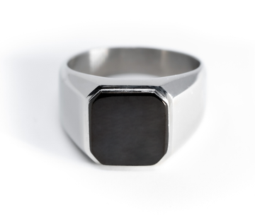 Stainless Steel Mens Signet Ring with Black Onyx Top