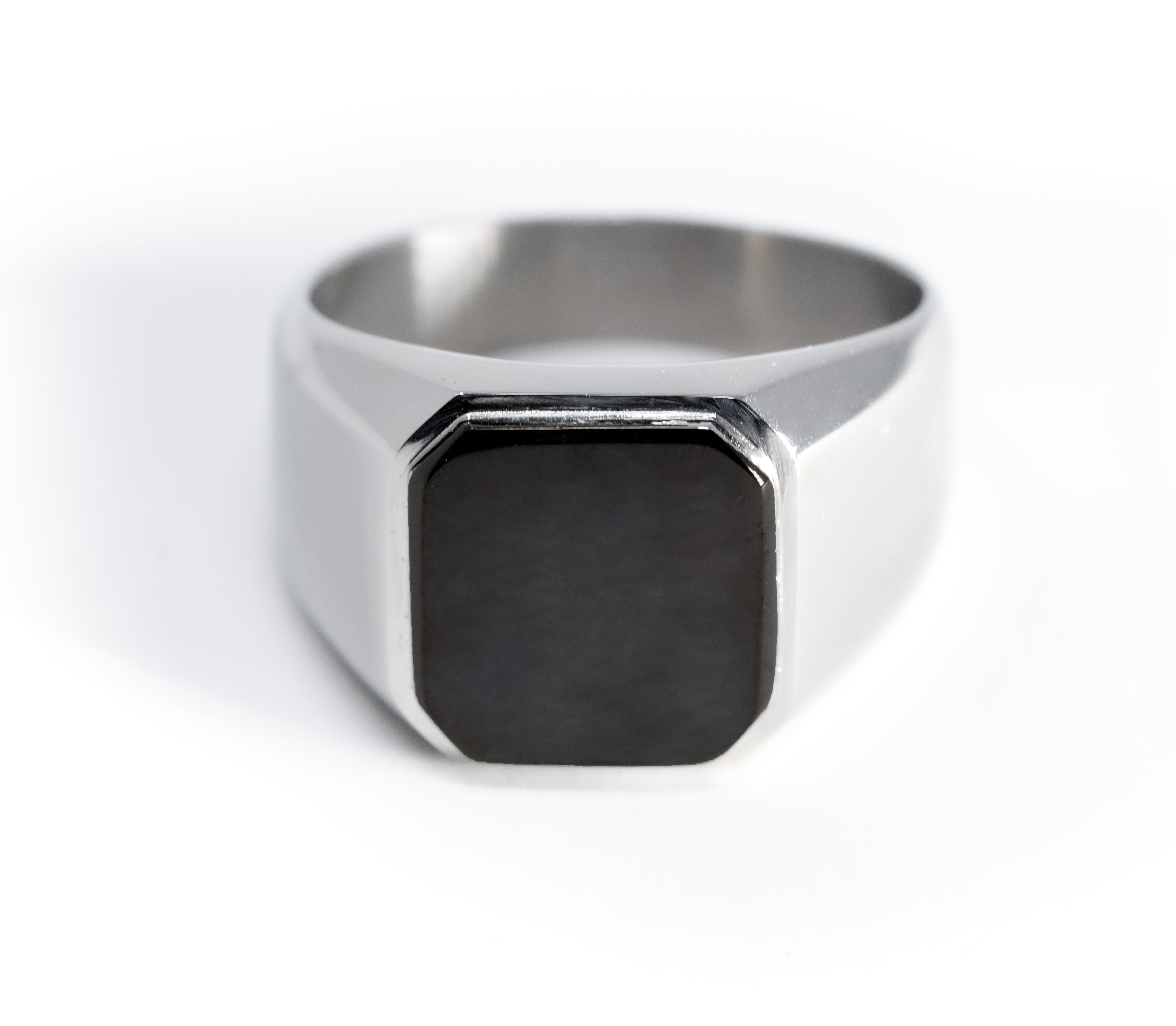 Stainless Steel Mens Signet Ring with Black Onyx Top