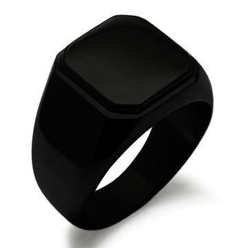 Black Stainless Steel Mens Signet Ring with Polished Flat Top