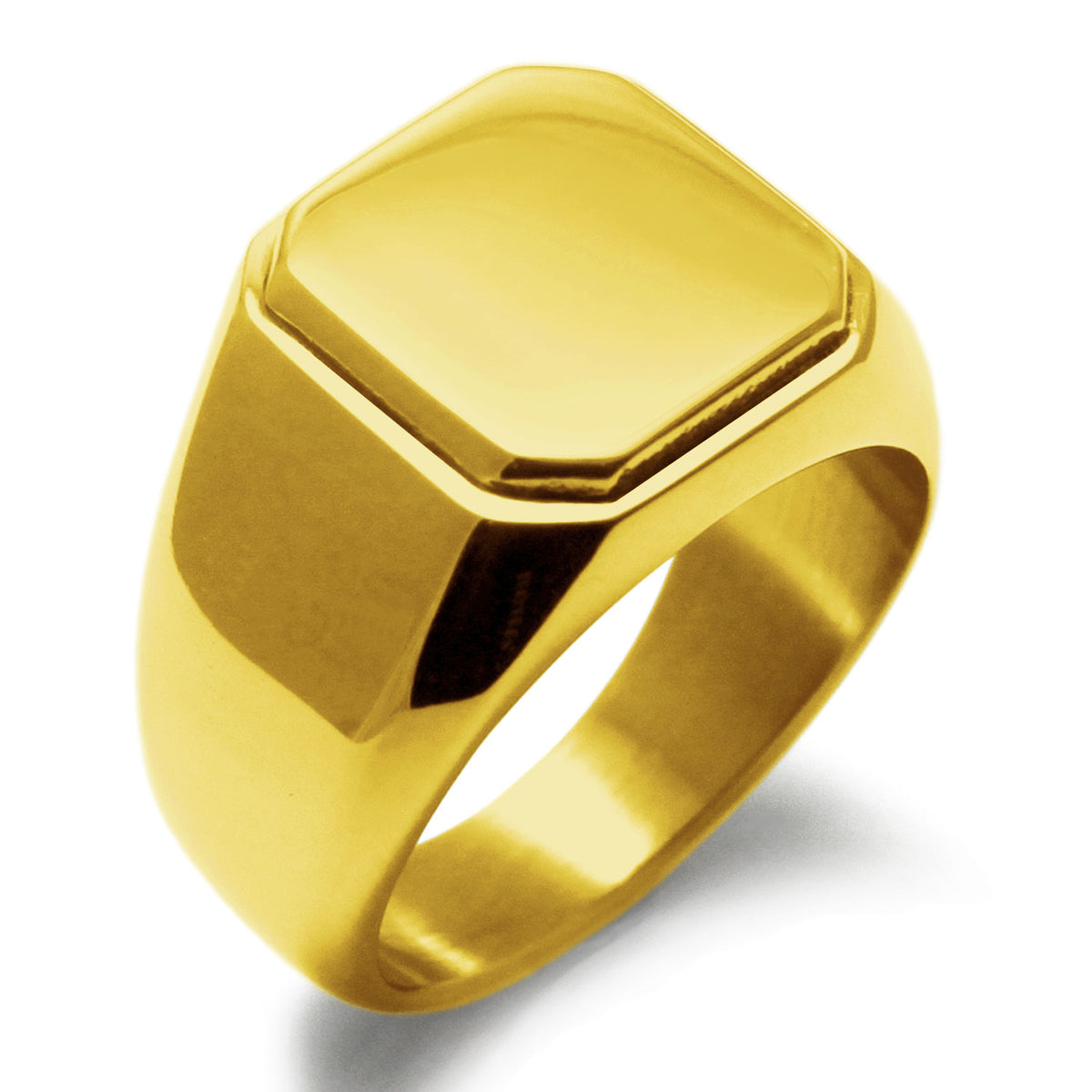 Gold IP Stainless Steel Mens Signet Ring with Polished Flat Top
