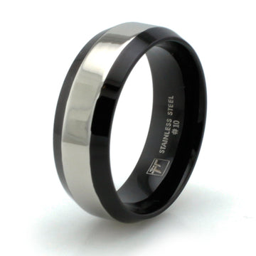 Stainless Steel 8mm Half Black Half Silver Two Tone Ring