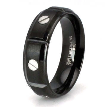 Black Stainless Steel 7mm Ring with Screw Rivet Accents
