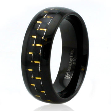 Black Stainless Steel 8mm Ring with Yellow Carbon Fiber Inlay