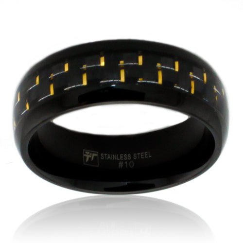Black Stainless Steel 8mm Ring with Yellow Carbon Fiber Inlay
