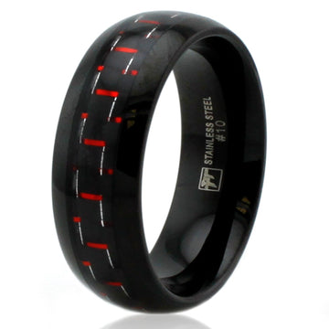 Black Stainless Steel 8mm Ring with Red Carbon Fiber Inlay